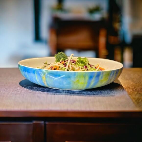 HANDCRAFTED 10” Ceramic Wave Serving Platter - Picture 1 of 10